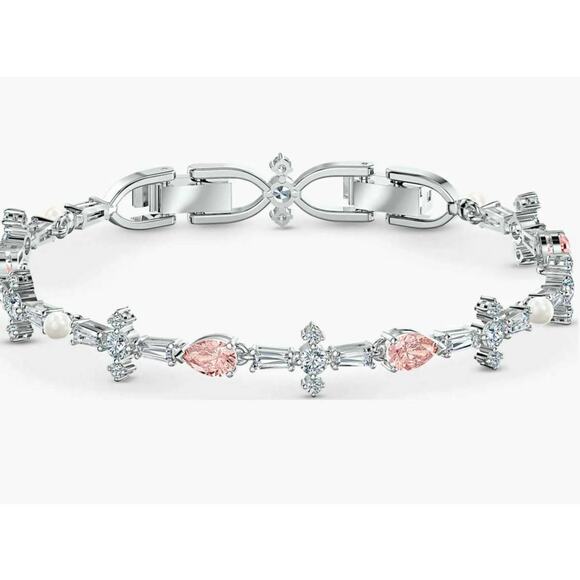 Swarovski Perfection Set, Necklace/Earrings/Bracelet Pink/Clear Crystal - Picture 7 of 9